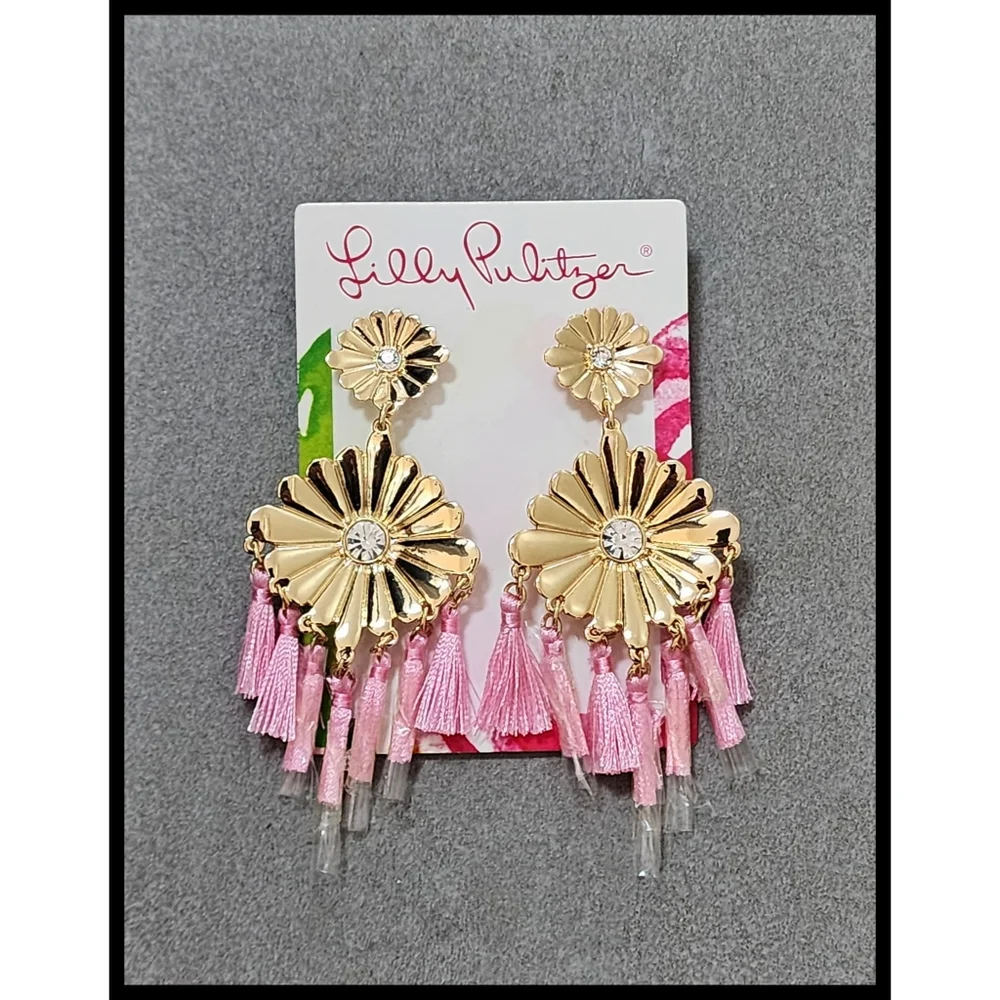 NWT Lilly Pulitzer Mandevilla Baby Pierced Earrings Tassels Rhinestone Gold NEW